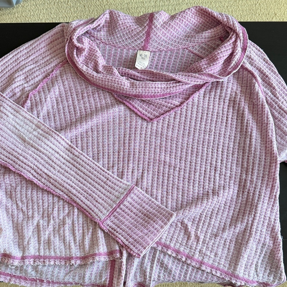 Free People Mauve Waffle Knit Cowl Neck Sweater